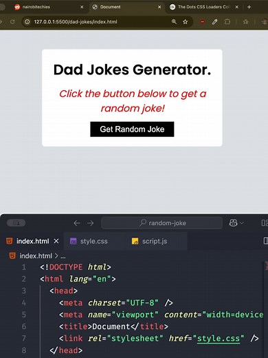 JavaScript Dad Jokes Generator #techwithtwin #webdevelopment #javascript #html #htmlcss #learnontiktok #htmlcsscode