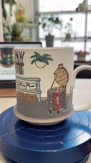 Love in Pottery on Instagram: "Kate Schroeder (@kate.schroeder.ceramics) is a ceramic artist based in Kansas City known for her playful and functional pottery. With a background in sculpture, Kate’s work blends technical skill and storytelling, turning everyday clay pieces into tactile, interactive works of art. Kate showcases the making of her Test Tile Mugs—playful pottery that doubles as a swinging glaze palette. Inspired by her own studio shelves, each colorful clay dot is glazed by hand and