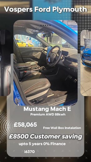 🚗⚡ Savings galore at Vospers Ford! ⚡🚗 Turn heads in the iconic Ford Mustang Mach-E and save a huge £8,500 on a brand-new vehicle. Yes — you read that right! 🙌This is your chance to drive away in cutting-edge electric performance for less. 📞 Get in touch with our friendly team today to find out more and secure this incredible offer! #VospersFord #MustangMachE #ElectricDriving #UnmissableSavings #NewCarDeal | Vospers Ford Plymouth