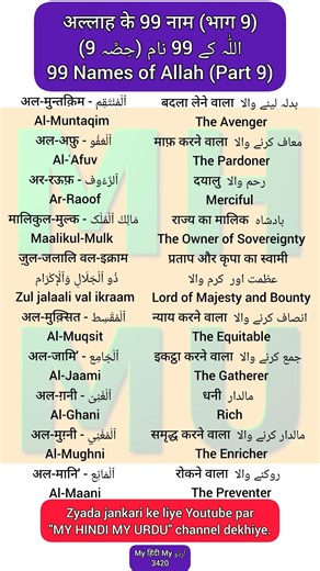 3420 | 99 names of Allah 9 | Muntaqim | Afuv | Rauf | Maalikul-Mulk | Zul jalaali val ikraam |Muqsit