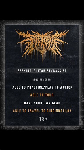 We are once again seeking to add to our ranks! If you play guitar or bass and are interested in touring and playing some heavy tunes, get at us!! Requirements: Able to practice/play to a click (Or willing to learn, it’s not that hard we promise!) Able to tour (You don’t have to do every single run but this IS at least primarily a touring position.) Have your own gear Able to travel to Cincinnati,OH (Local, Cinci/Dayton area preferred, but not required.) 18 Send us a message! #fyp #fathomband #de