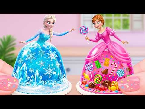 💙 Blue vs Pink Ice Princess Challenge 💗 Sweet Mini Princess Dress Cake Decorating