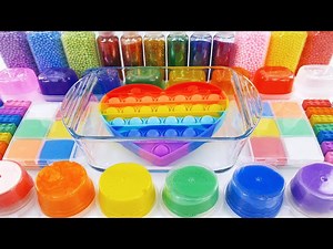 Satisfying Video How to make Rainbow Heart Push Pop Slime Mixing All My Slime Smoothie Cutting ASMR - Videos For Kids