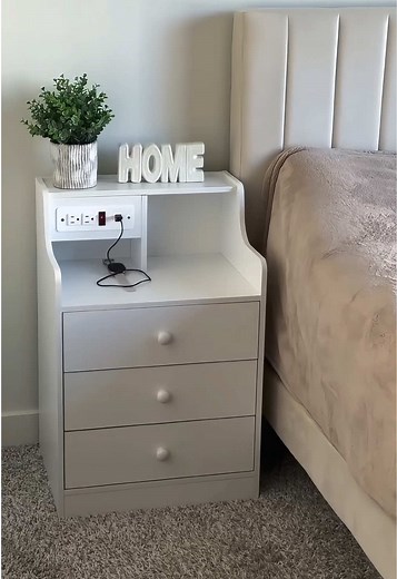 This Nightstand is the SMARTEST bedside upgrade you'll ever make! 🔋 ✨ Built-in charging station - charge your phone without messy cords! ✨ Extra storage space - keep everything organized in drawers hutch! ✨ Modern minimalist design - looks expensive but totally affordable! #nightstand #sidetable #giftedinlove #weeklydeals #loveatfirstfind