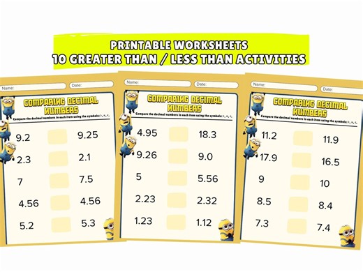 Printable Comparing Decimal Numbers Worksheets | 10 Greater Than Less Than Decimal Math Activities for Kids Classroom Practice - Etsy
