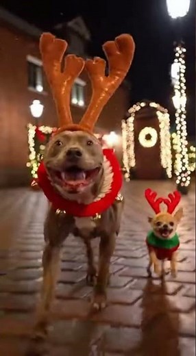 Cutest Christmas Dog Duo Ever! Pitbull & Chihuahua Fun 🎄✨