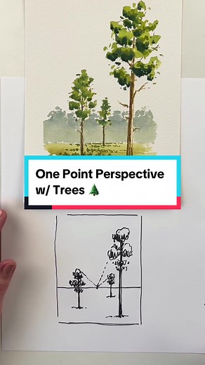 Watercolor Trees: One Point Perspective Tutorial