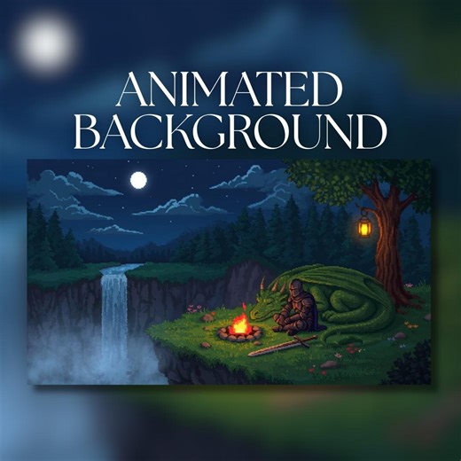 Animated Background | Pixel Art Knight & Sleeping Dragon by Moonlit Waterfall | MP4 Digital Download | AB32 - Etsy