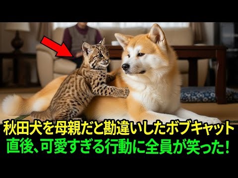 ボブキャットの赤ちゃんが秋田犬を母親だと勘違い…直後、可愛すぎる行動に全員が笑った！