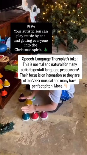 We saw this reel from @autismsupportandawareness and had to share! This is common for autistic gestalt language processors. Many (not all) have perfect pitch. Many autistic gestalt language processors are deeply attuned to melody and intonation. Songs can become some of their very first gestalts (scripts), which is why you might see strong musical interest and skills. When we understand how gestalt language development works, we can support it in ways that feel natural and child-led. Want to lea
