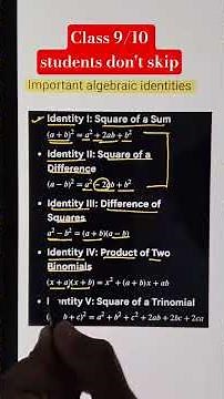 Important algebraic identities for class 9 and 10 #maths #algebra