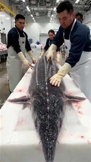 Fishmongers Processing Giant Sturgeon 🐟 | Expert Fish Cutting Skills
