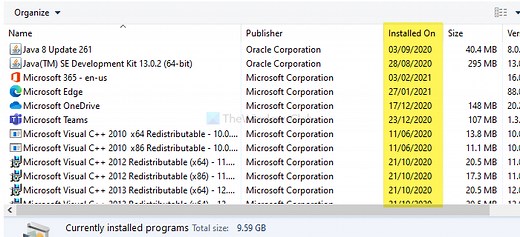 How to find the Installation date for apps and programs on Windows 11/10