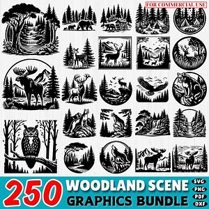 250 Woodland Scene SVG Bundle | Forest Silhouette Cut Files | Deer, Bear, Wolf, and Tree Designs | Cricut and Silhouette | Commercial Use - Etsy
