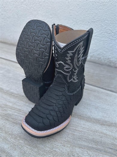 Baby/toddler and Kids Cowboy Boots Black Nubuck Snake Skin Square Toe Boots Kids Western Python Boots - Etsy
