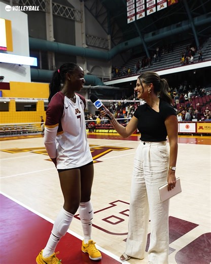 7.1K views · 122 reactions | "This team is not going to quit. Expect that all season." Phoebe Awoleye with Michella Chester after the Minnesota Volleyball win. #NCAAWVB | NCAA Women's Volleyball | Facebook