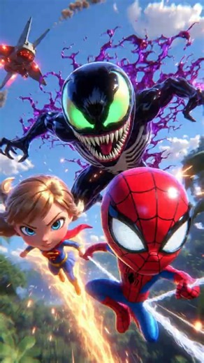 Kid Spiderman & Supergirl VS Kid Venom | Alien Shuttle Battle! #shorts