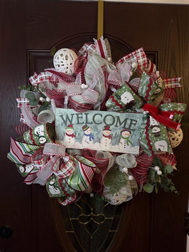 Christmas Wreath - Holiday Wreath - Red, Green, and White Christmas Decor - Christmas Mesh Wreath for Front Door - Etsy