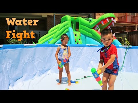 Backyard Water Fight Fun Playtime Giant Inflatable Water Slide Spiderman Swimming Ckn Toys