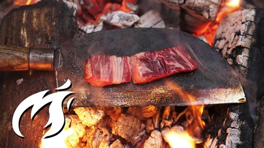 Fire Kitchen Adventure: Steak Grilled on a Hot Blade