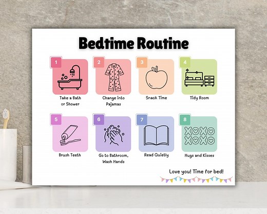 Bedtime Routine Chart Printable | Bedtime Checklist Visual Guide | Bedtime Routine Step by Step Kids Visual Chart | Toddlers Preschooler Kid - Etsy