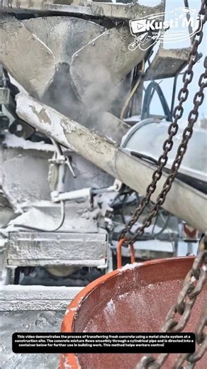 Concrete Pouring Process Using Metal Chute System | Efficient Construction Material Transfer.