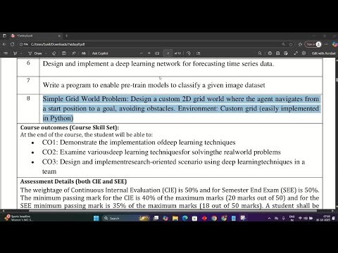 Deep Learning & Reinforcement Learning Lab Experiment 8 | Simple Grid World Problem | VTU 7th Sem