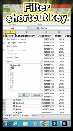 how to add filters in ms excel using shortcut keys? | #excel #shorts