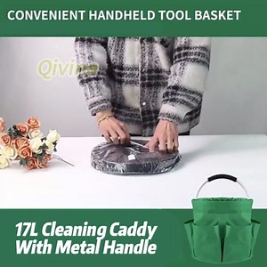 Cleaning Caddy for Cleaning Supplies, 17L Cleaning Supply Caddy with Handle Foldable Cleaning Supplies Organizer Bucket Tool Bag Organizer Cleaning Products Organizers for Home, Garden (Green)