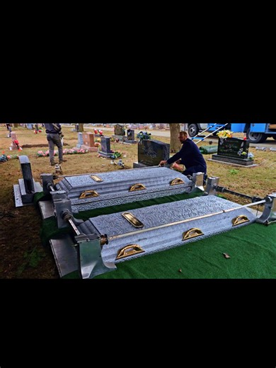 Setting A Side-By-Side Wilbert Continental Ovation Committal Service. #cemetery #FYP #doublefuneral #burialvault #Continental