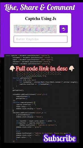 🚀 Create a Simple & Interactive CAPTCHA System Using HTML CSS & JavaScript 🔥#CAPTCHA #WebDevelopment