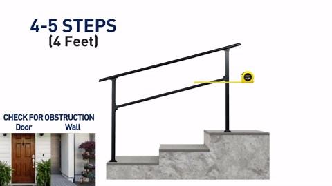 Updated Adjustable 4 Step Stair Handrails for Outdoor Steps, Versatile Stair Railings Transitional Exterior Handrails for Step with Hook and Installation Kit