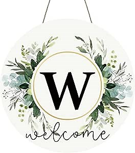 Monogram Letter W Wreaths for Front Door Wreath Wooden Welcome Sign for Front Door Decor Floral Family Last Name Initial House Warming Spring Summer Porch Rustic Wall Home Kitchen Boho Decorations