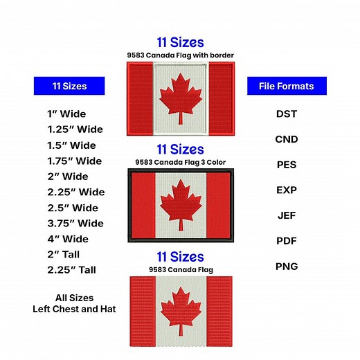 Canada Flag Embroidery File ,pack, 3 Styles (digital Download) - Etsy Canada
