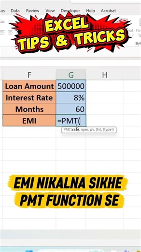 Excel PMT Function Explained | EMI Calculator in Excel | Calculate Loan EMI Easily 💰📊 #excel