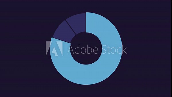 Donut chart animation. Charging round bar animated element. Filling up sectors. Complex information management. Isolated illustration on dark background. Transition alpha video. Motion graphic