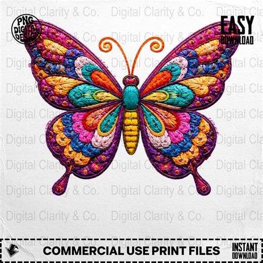 Colorful Butterfly PNG, Embroidery Butterfly, Butterfly Png, Digital Butterfly, Sublimation Png, Digital Download Png - Etsy