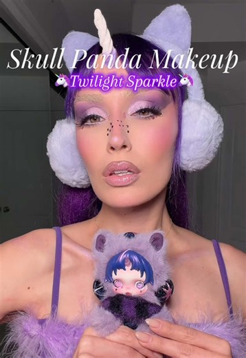 Skull Panda Makeup: Twilight Sparkle💜✨🦄 #skullpandapopmart #skullpanda #mylittlepony #purplemakeup #rhinestonemakeup