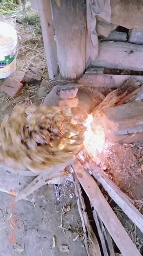 Outdoor Rustic Cooking: Fried Food Over Wood Fire