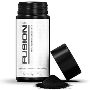 Hair Fibers for Thinning Hair - (1.05 Oz) Real Human Hair Building Fibers to Conceal Bald Spots and Thinning Hair, Root Touch Up and Volumizer, Black