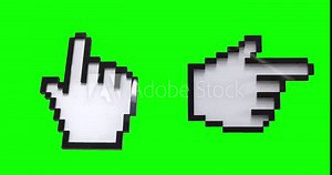 360 Degree Rotation Animation Set of 2 Computer Cursor Hand with Forefinger Pointing Forward, 3d Pixel Hand with Index Finger, Click Sign or Symbol isolated Design, Pixelated Hand Pointer Clicking