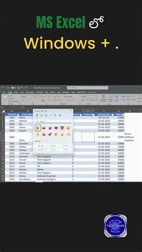 MS Excel లో How to use Windows + . Shortcut | 1 Minute Shortcut Trick | Tech Talks With Raju