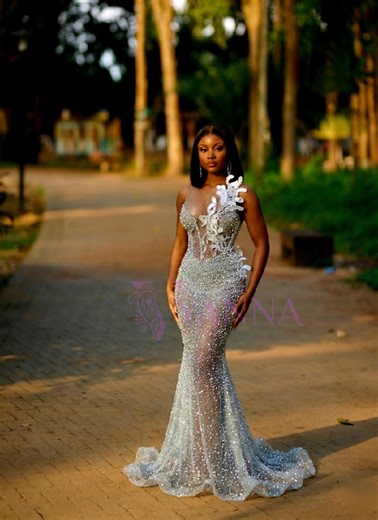 Crystal Beaded Mermaid Prom Dress | Illusion Corset, 3D Floral Appliqué - Etsy