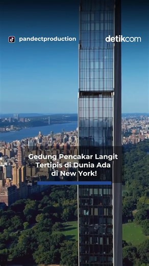 New York punya gedung pencakar langit tertipis di dunia yaitu Steinway Tower. Bangunan ini memiliki tinggi 435 meter dan lebar hanya 18 meter. Walau terlihat ramping, strukturnya diklaim sangat kokoh. Harga unit apartemen ini dari Rp128 miliar hingga Rp1,09 triliun. #detikcom | detikcom