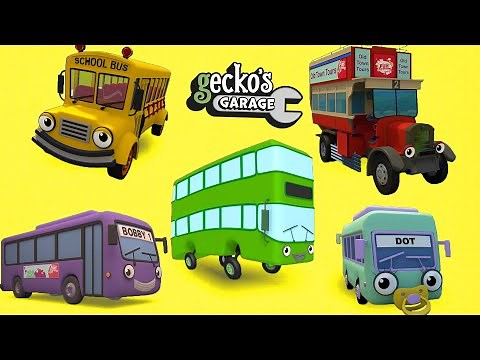 Counting Five Big Buses | Gecko's Garage | Educational Videos For Toddlers | Buses For Children