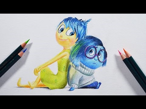 How to draw Inside out characters Joy and Sadness -- Colored pencil tutorial.