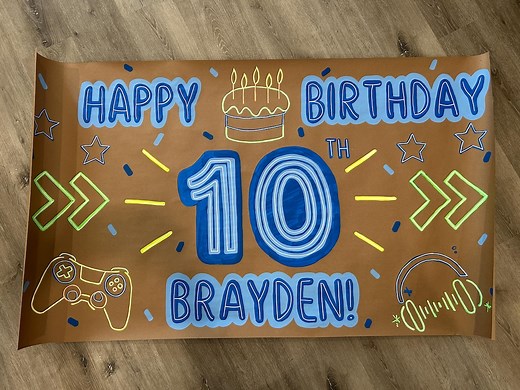 Neon Gamer Birthday Banner | Boy Banner | Customized Banner | Hand-painted Banner - Etsy