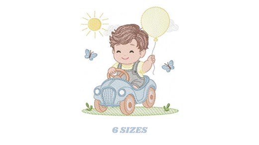Baby Boy With Old Car Embroidery Designs - Toddler Playing Machine Embroidery Pattern - Boy With Balloon - Instant Digital Download Pes Jef - Etsy UK