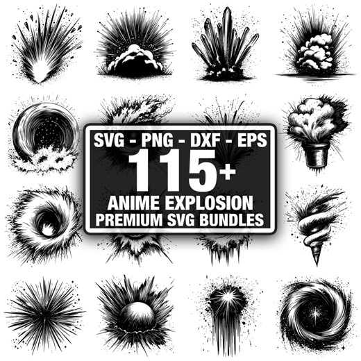 110  Anime Explosion Bundle, Manga Action Effects, Instant Download Png, Dxf, Eps, Svg - Etsy