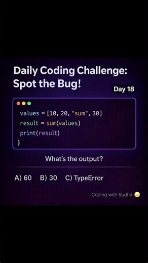 Python sum() TypeError Explained 🔍 | Daily Coding Challenge Day 18#PythonInterview #PythonErrors